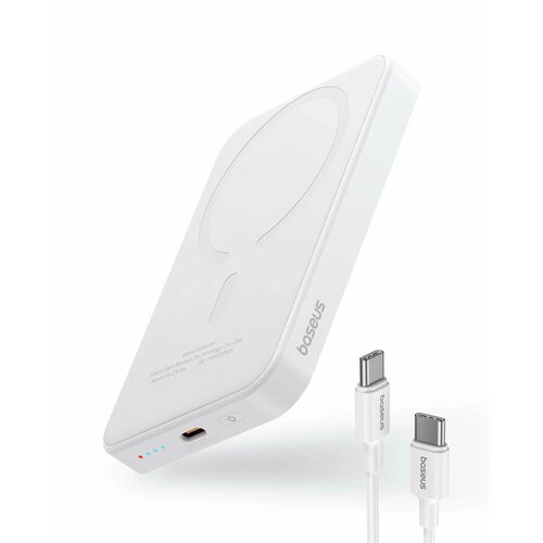 Внешний аккумулятор с беспроводной зарядкой Baseus Magnetic Mini Air Wireless, Fast Charge Power Bank 10000mAh 20W, с кабелем Type-C to Type-C (P10059001113-00), цвет белый