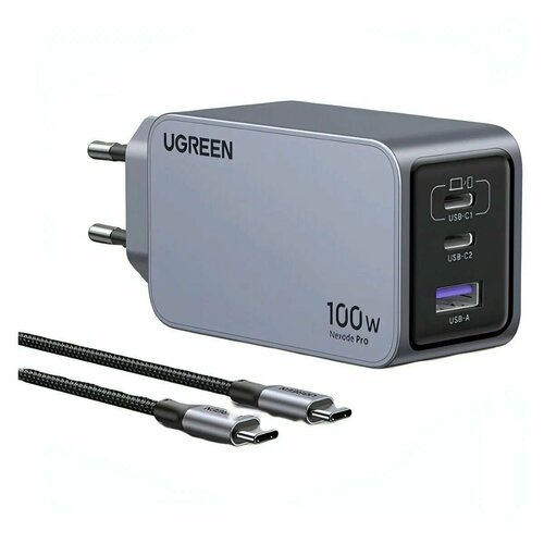 Зарядное устройство UGREEN X757 (25874) Nexode Pro GaN 100W (USB-A + 2шт USB-C) с кабелем 1,5 м