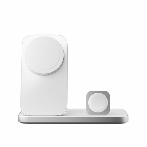 Беспроводное зарядное устройство 3 в 1 Nomad Stand One Max (3-е поколение) с поддержкой MagSafe/Qi2, 15 Вт, серебро