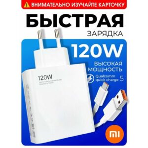 Быстрая Зарядка 120W / Блок питания для телефона с кабелем Type-C /Зарядное устройство универсальное