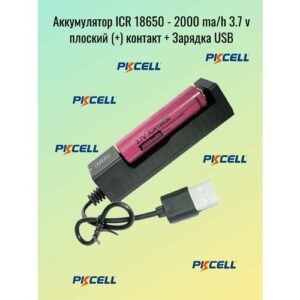 Аккумулятор ICR18650 2000 ma/h 3.7V 1шт. + зарядное устройство USB