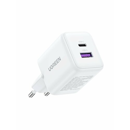 Сетевое зарядное устройство UGREEN X516 (65015) 30W 2-Port USB-C&USB-A GaN Fast Charger EU. Цвет: белый
