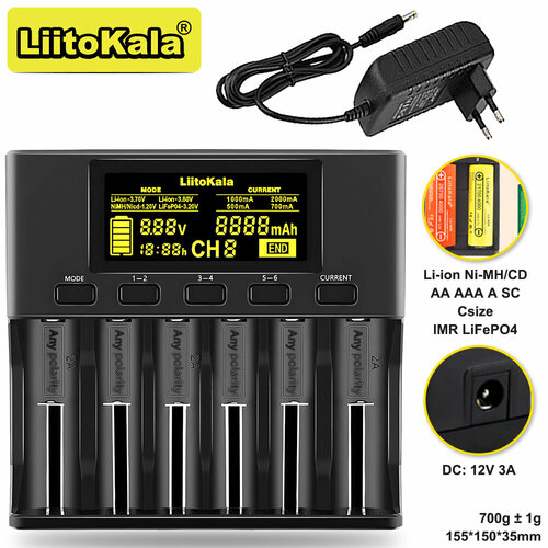 LiitoKala Lii-S6 l Многофункциональный Ni-MH аккумулятор Универсальный 6 слот Smart 18650 литиевый аккумулятор 3.7V/4.2V LCD зарядное устройство 26650