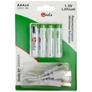 Набор аккумуляторных батареек AAA, 1100mAh, с кабелем Type-C, 4шт