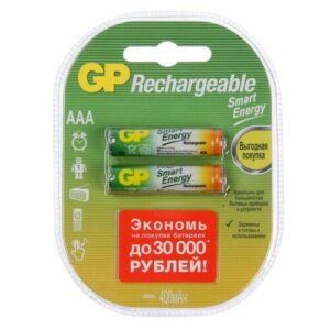 Аккумулятор Ni-Mh 400 мА·ч 1.2 В GP Rechargeable 400 Series AAA, в упаковке: 2 шт.