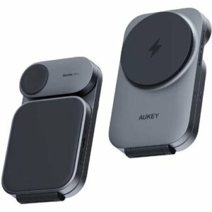Беспроводное зарядное устройство Aukey 3in1 travel Qi2 25Вт, темно-серый