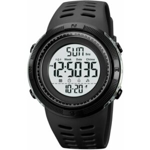 Часы спортивные SKMEI-1251, белый экран, черный, с секундомером, будильником, таймером, водонепроницаемые, скмей