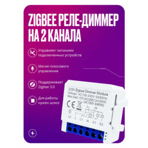 Умное реле-диммер Zigbee, контроллер на 2 канала, с нулем, 200Вт