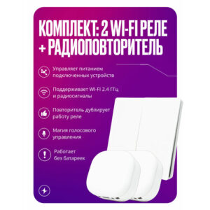Умное реле WIFI+RF 2 штуки + радиовыключатель кинетический двухклавишный, комплект умный дом, белый