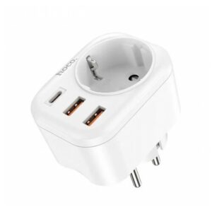 Многофункциональная розетка/Сетевой фильтр HOCO NS3, 1 гнездо + USB-C(PD 20W) + 2USB QC3.0 18W, Белый