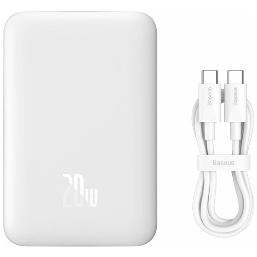 Внешний магнитный беспроводной аккумулятор BASEUS Magnetic Mini, 10000 mAh, 20W, с кабелем Type-C to Type-C 50 см и технологией MagSafe PPCX030002
