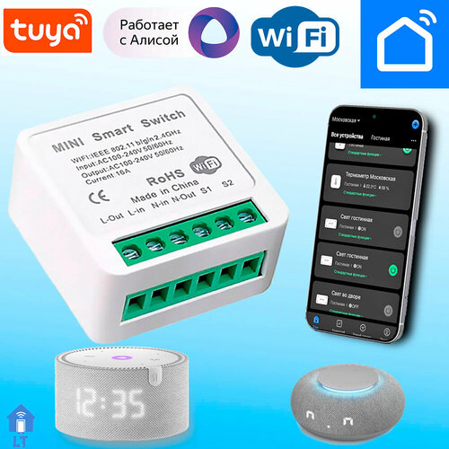 Умное Wi-Fi реле 16A Tuya Mini Smart Switch Умный дом/ Умный дом с Алисой/ Умный дом Алиса/ работает с Алисой