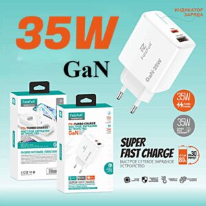 Зарядка Type C, Type-A, GaN зарядка 35W, для IOS, Android, блок питания, быстрая зарядка, зарядка для айфона, 2 разъёма