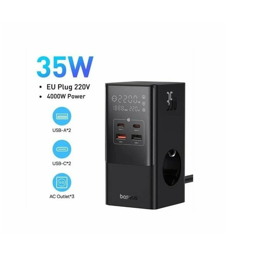 Сетевое зарядное устройство Baseus PowerCombo Tower 35W 3AC+2U+2С чёрный CCGAN35-S3ACE (E00023606113-00)