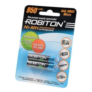 Аккумулятор Ni-Mh 950 мА·ч 1.2 В ROBITON AAA R03 Micro 950, 2 шт.