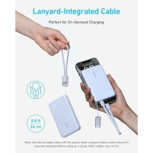 Внешний аккумулятор Anker Power Bank, 10,000mAh Portable Charger with Built-in USB-C Cable and Lanyard, 22.5W - Purple