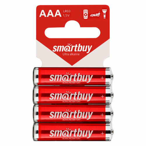 Батарейки ААА пальчиковые Smartbuy, алкалиновая ААА/LR03/4SB, 4шт