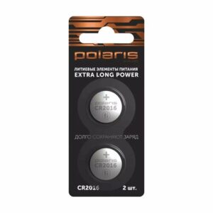 Батарейки литиевые POLARIS Premium PB CR2016, 2 шт, серебристый цвет
