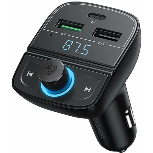 Автомобильное зарядное устройство с беспроводной гарнитурой UGREEN CD229 (80910) FM/Bluetooth Transmitter/Car Charger + TF Slot. Цвет: черный