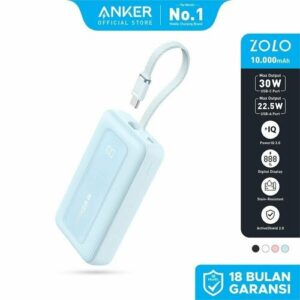 Высокоскоростное портативное зарядное устройство Anker Zolo 10000mAh, 30W (with cable Type-C) - Blue