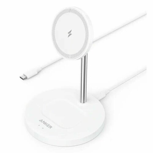 Магнитное беспроводное зарядное устройство ANKER PowerWave Magnetic 2 in 1 Stand Lite - White