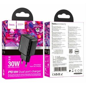 Блок питания сетевой USB, Type-C HOCO CS23A, Sunlight, 30Вт+18Вт, PD, QC, FCP, AFC, чёрный