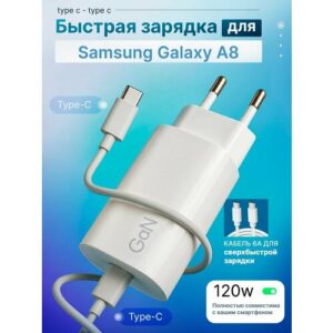 Зарядное устройство для телефона Samsung Galaxy A8 (Самсунг Гэлэкси А8) / Быстрая зарядка на Android, блок питания 120W с кабелем 6A, Type-C / Type-C