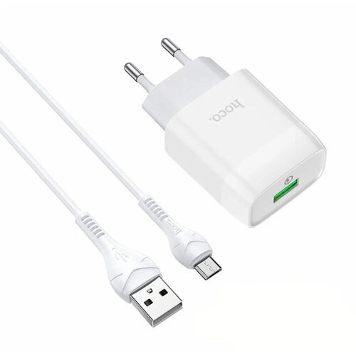Сетевое зарядное устройство hoco. C72Q Glorious + кабель microUSB, белый
