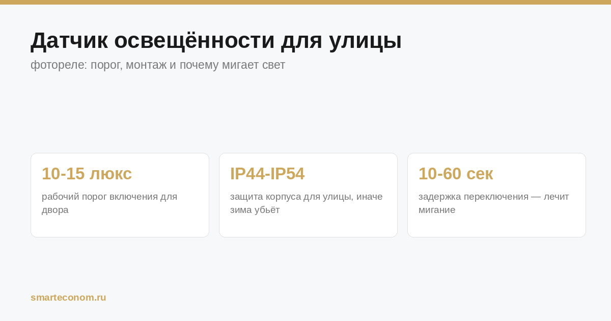 Фотореле: порог включения, защита корпуса и задержка переключения