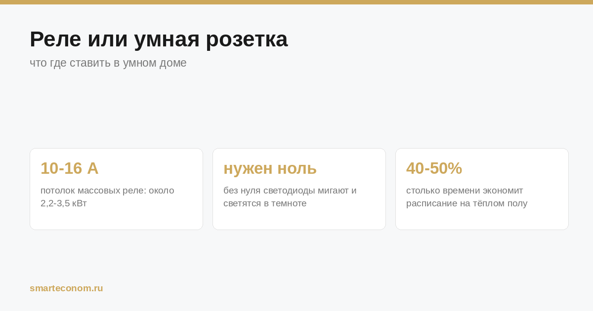 Реле для умного дома: допустимый ток, требование нуля и экономия по расписанию